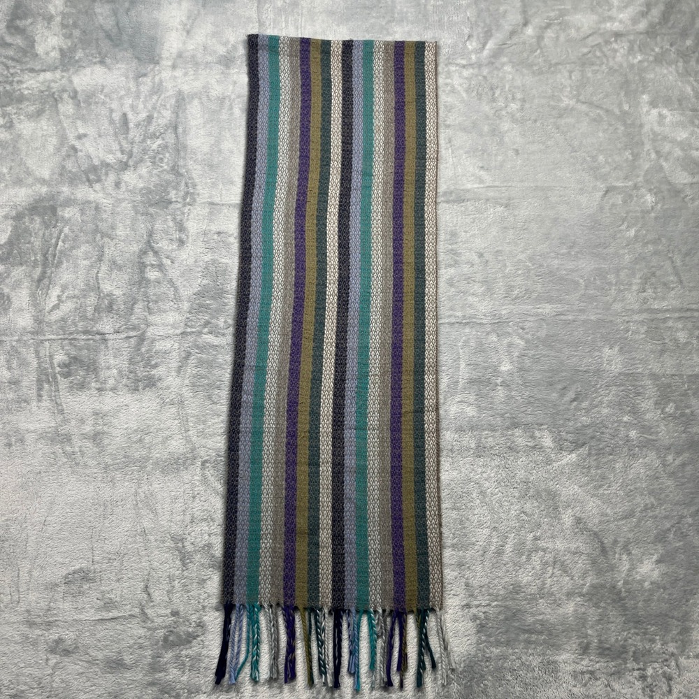Cejon Scarf Striped Woven Tassel Fringe Grey Blue Teal Purple Made in Italy